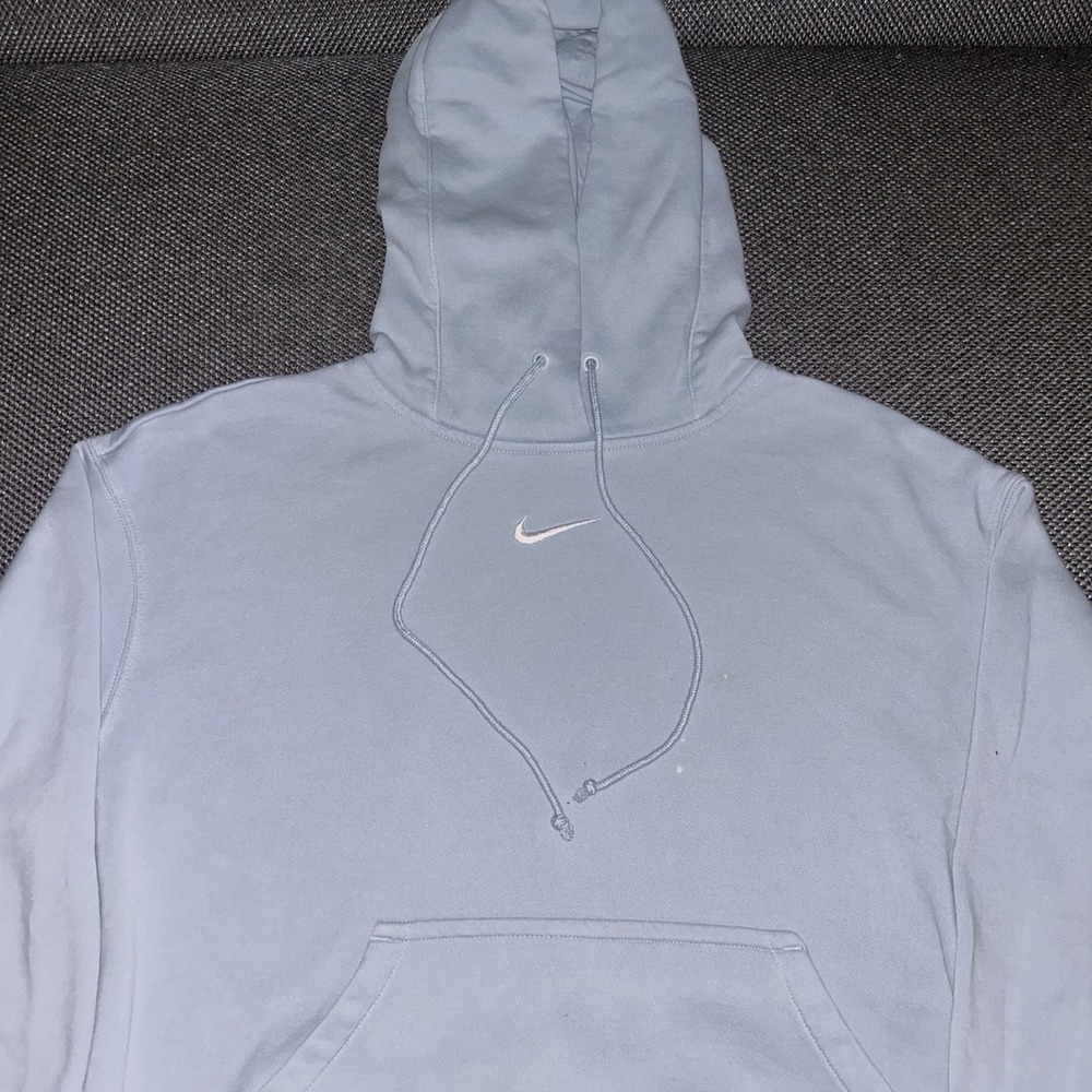 Nike Center Swoosh Light Blue Pullover Fleece Hoodie Mens Small Rare S Y2K VTG